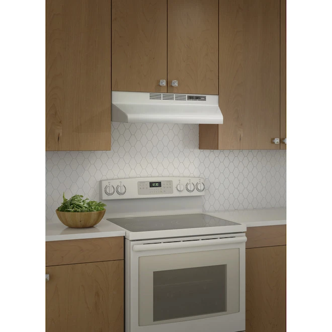 Broan BU2 Series 24-Inch Under-Cabinet Range Hood, 210 Max Blower CFM, White With Black Trim 2 Broan BU2 Series 24-Inch Under-Cabinet Range Hood, 210 Max Blower CFM, White With Black Trim - Image 2