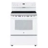 GE White Freestanding Electric Range - 4 Burner Ceramic Glass Cooktop - Automatic Shut-Off - 5-cu Ft