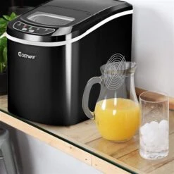 Costway Black 26.5-lb Flip-Up Door Freestanding Portable Compact Electric Bullet Ice Maker