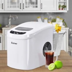 Costway White 26.5-lb Flip-Up Door Freestanding Portable Compact Electric Bullet Ice Maker