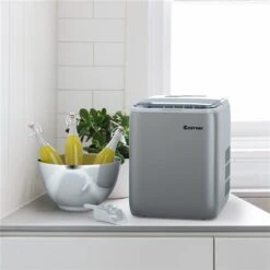 Costway 44-lb Silver Drop-Down Door Portable/Countertop Bullet Ice Maker