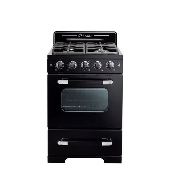 Unique Classic Retro Black 24-in 4 Burners 2.9-cu Ft Manual Cleaning Convection Oven Freestanding Gas Range 2 Unique Classic Retro Black 24-in 4 Burners 2.9-cu Ft Manual Cleaning Convection Oven Freestanding Gas Range - Image 2