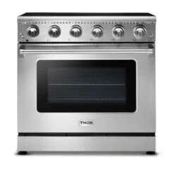 Thor Kitchen 36-in Smooth Surface 5 Elements 6-cu Ft Manual Cleaning Convection Oven Electric Range (Stainless Steel)