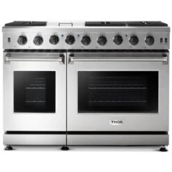 Thor Kitchen 48-in 6 Burners 4.6-cu Ft And 2.2-cu Ft Manual Cleaning Slide-In Double Oven Gas Range (Stainless Steel)