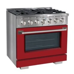 Ancona 36-in Gas Range With Convection Oven In Stainless Steel With Matte Red Door -Cheap My Cook Nest Store 332003929 AlternateImage1 l