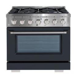 Ancona 36-in Gas Range And Convection Oven In Stainless Steel With Black Door -Cheap My Cook Nest Store 332003939 MainImage 001 l